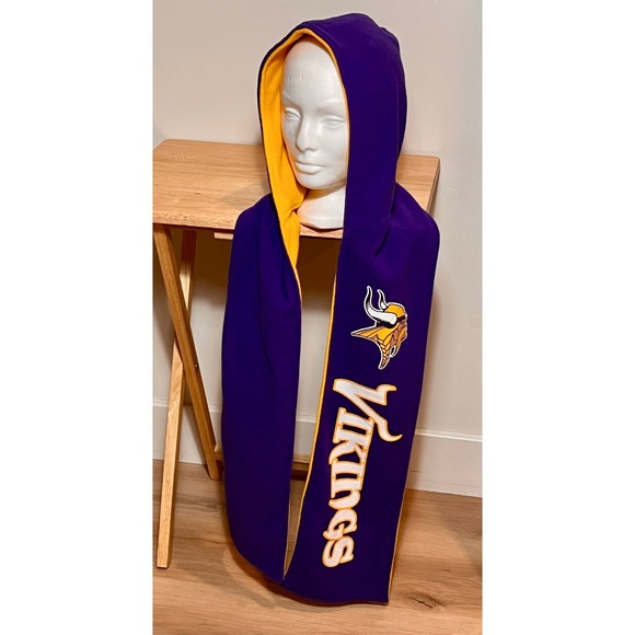 Yellow and Purple Reversible Hoodie Scarf Minnesota Vikings NFL - Picture 2 of 4